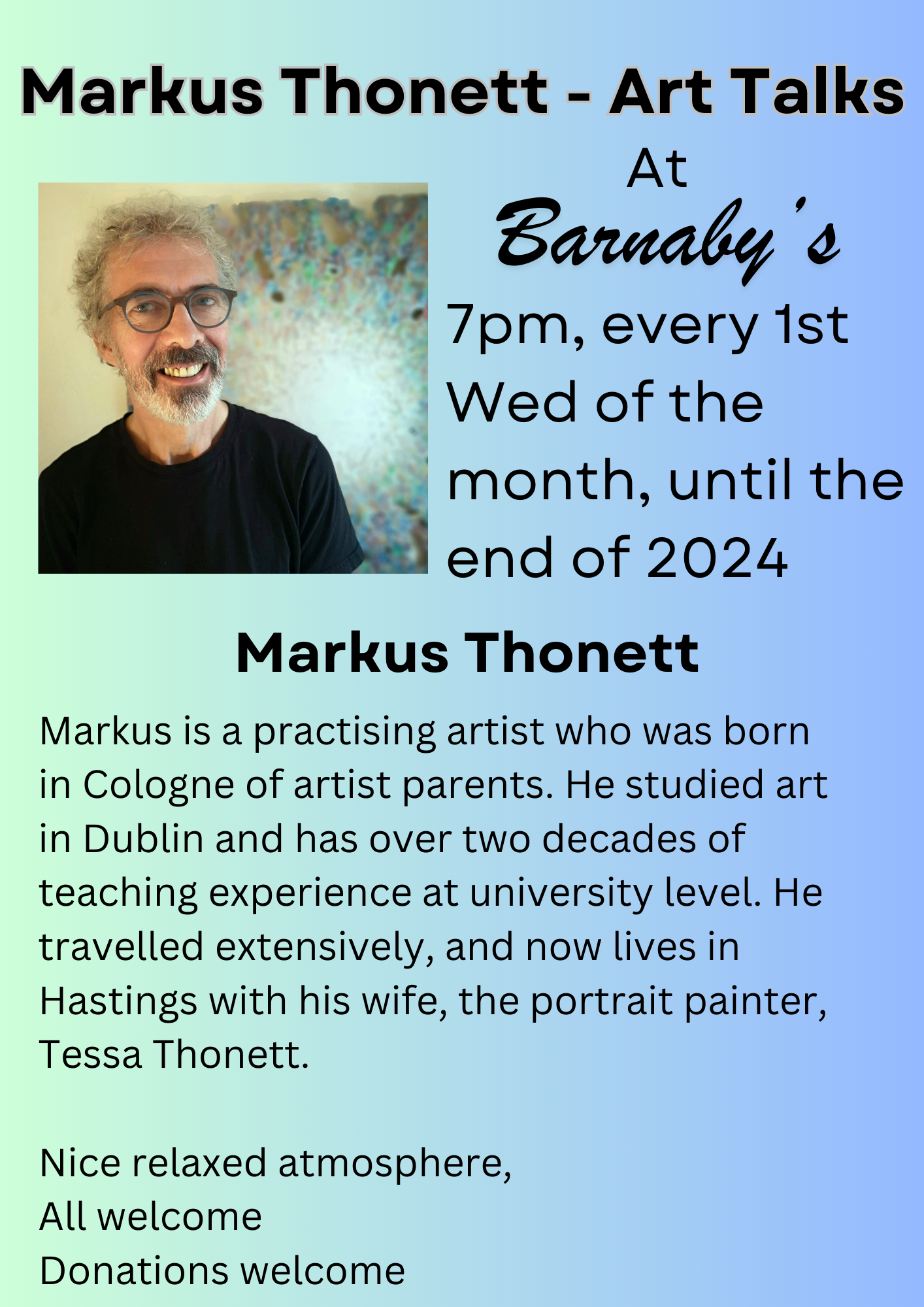 Markus Thonett Art Talks at Barnaby's Lounge