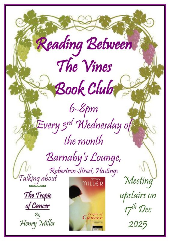 Reading Between The Vines Book club Hastings Barnaby's Lounge Sussex Literary Event Wine Bar Head Chef Burgers Pasta