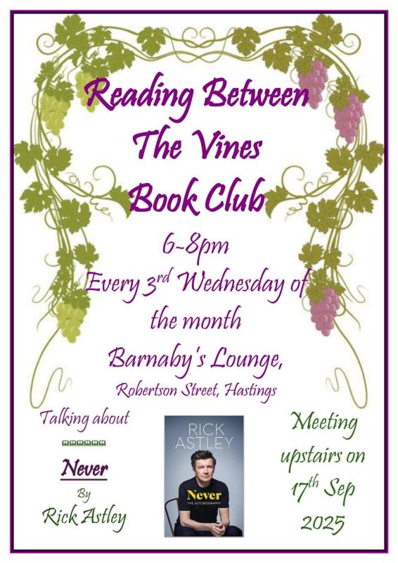 Book Club 17 September Reading Between The Vines Book club Hastings Barnaby's Lounge Sussex Literary Event