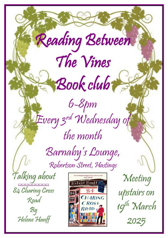 Reading Between The Vines Book Club Barnaby's Lounge Event Venue Hastings