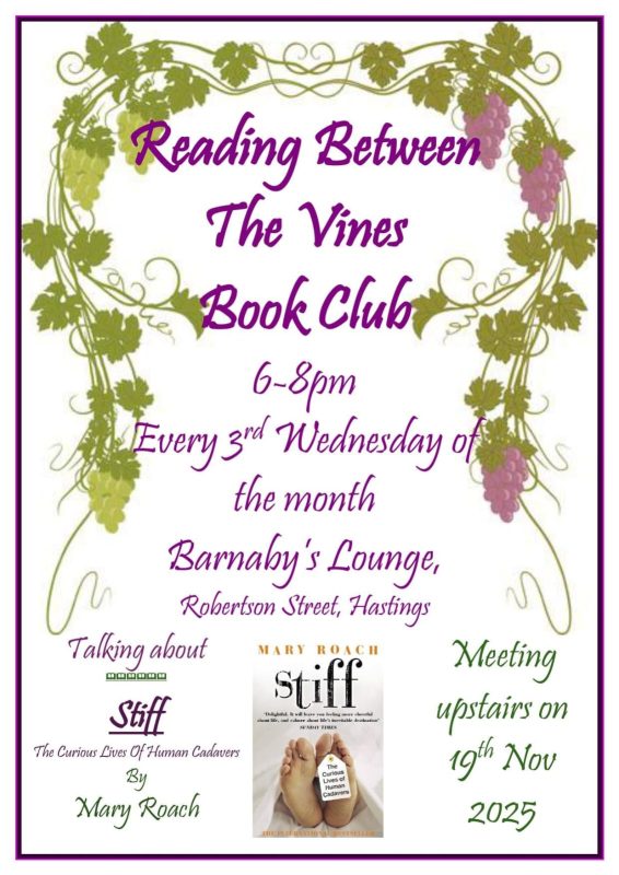 Reading Between The Vines Book club Hastings Barnaby's Lounge Sussex Literary Event