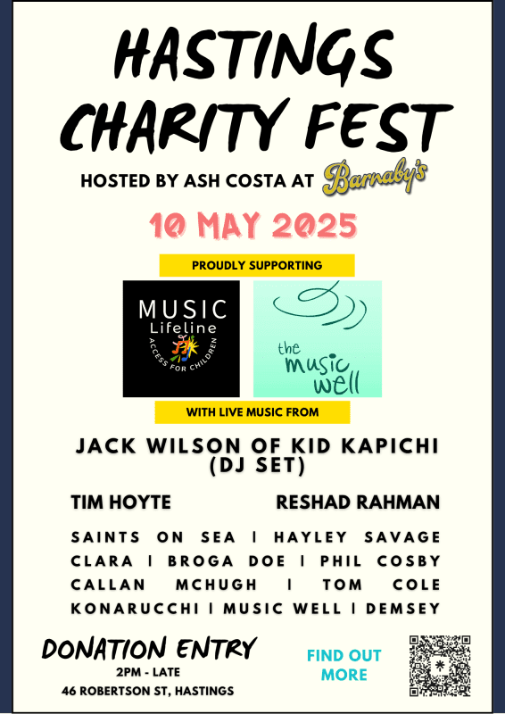 All day Acoustic Music Charity Event Barnaby's Lounge 10 May 2025 Reshad Rahman DJ Jack Wilson Kid Kapichi Music Well Charity