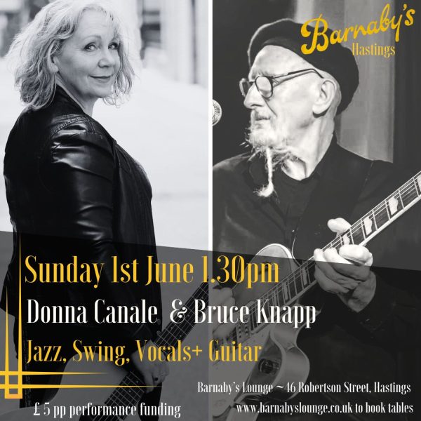 Donna Canale Bruce Knapp Sunday lunchtime Jazz Barnaby's Lounge Live Music Cocktail Bar Hastings