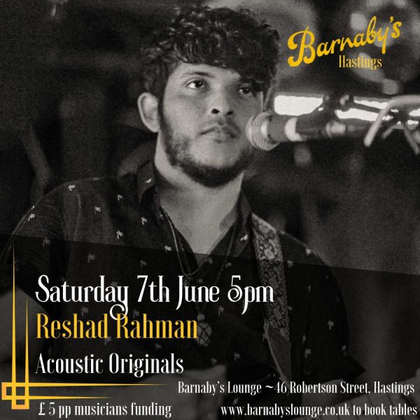 Reshad Rahman Acoustic Guitarist Barnabys Lounge Hastings Live Music Events