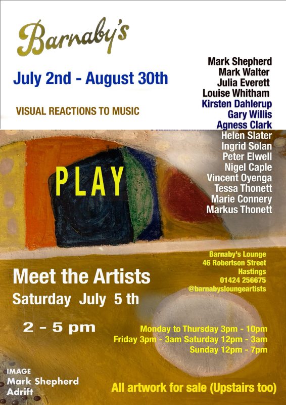 July Meet the Artists Barnaby's Lounge Art Party Art Exhibition Louise Whitham