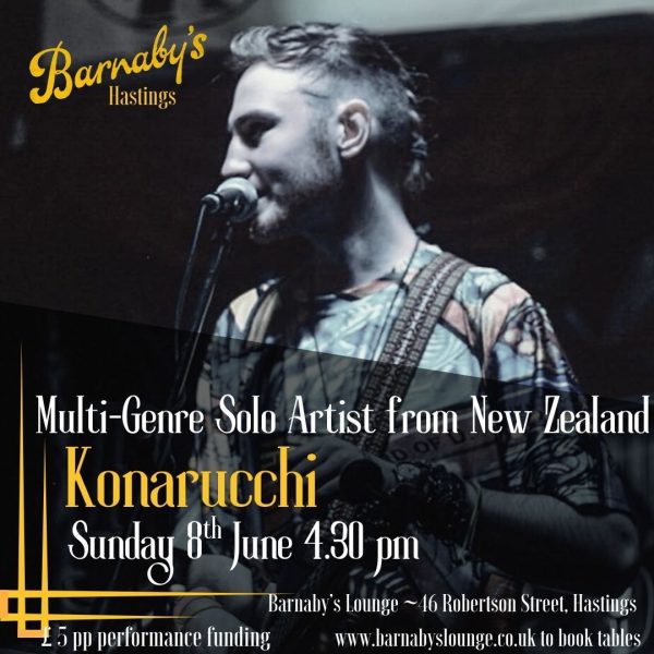 Konarucchi NZ singer songwriter multi instrumentalist Barnaby's Lounge live music live events cocktail bar