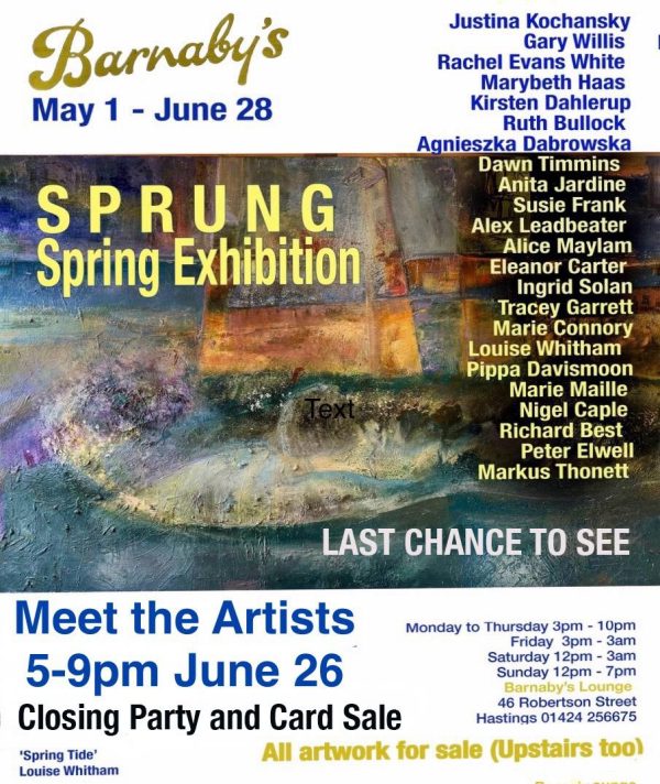 Sprung Art Exhibition Louise Whitham Curator Barnaby's Lounge Art Gallery Events Space Cocktial Bar Live Events
