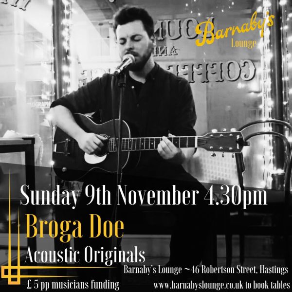 Broga Doe Acoustic Singer Songwriter Barnaby's Lounge Live Music Cocktail Bar Hastings Sussex