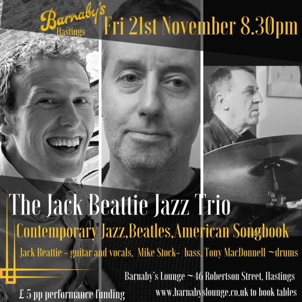 Jack Beattie Jazz Trio Featuring Mike Stock bass Tony MacDonnell Drums Barnaby's Lounge Jazz Club Live Jazz Hastings Sussex UK