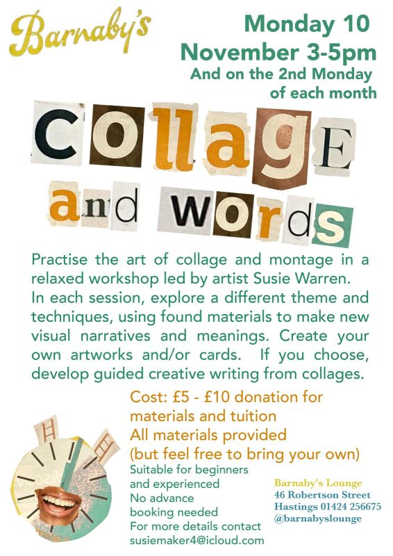 Susie Warren Collage Words Montage Workshop Barnabys Lounge Cocktail Venue Live Music Bar Hastings East Sussex UK