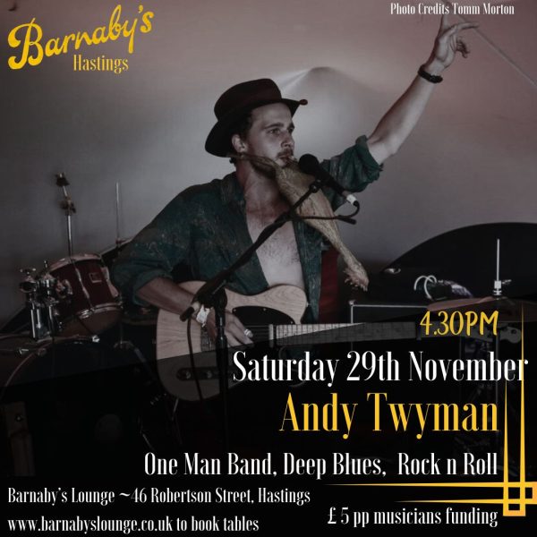 Andy Twyman One Man Show Deep Blues Comedy Rock n Roll Barnaby's Lounge Live Jazz Club Party Venue Premium Cocktails Head Chef
