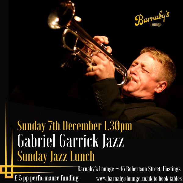 Gabriel Garrick Jazz Trio Terry Pack Joe Edwards Barnaby's Lounge Jazz Club Hastings Sussex UK Sunday Roast Top Chef Party Venue