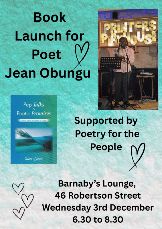 Jean Obungu Book Launch Poetry Evening Poetry for the People Barnaby's Lounge Live Events Hastings Head Chef Roast Dinners Homemade Pasta