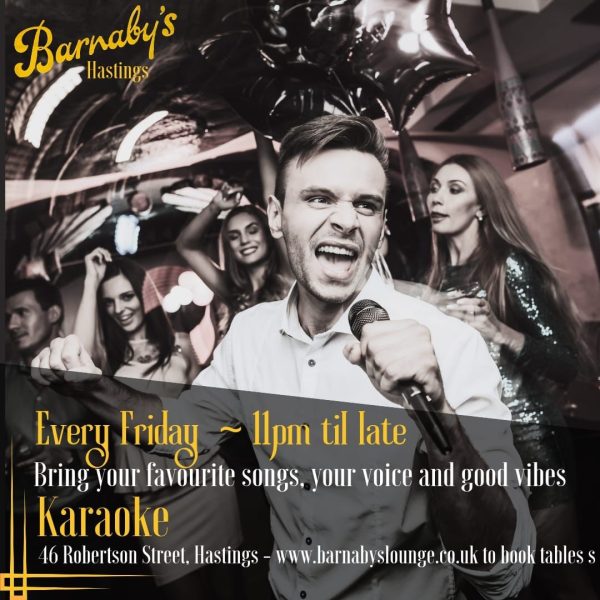 Karaoke Every Friday Barnaby's lounge Hastings, live music, friday night out, cocktails, burgers, pasta, sharing board, girls night out