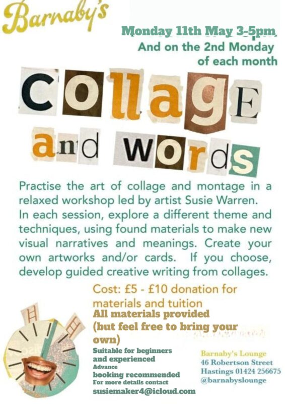 Susie Warren Collage Words Montage Workshop Barnabys Lounge Cocktail Venue Live Music Bar Hastings East Sussex UK