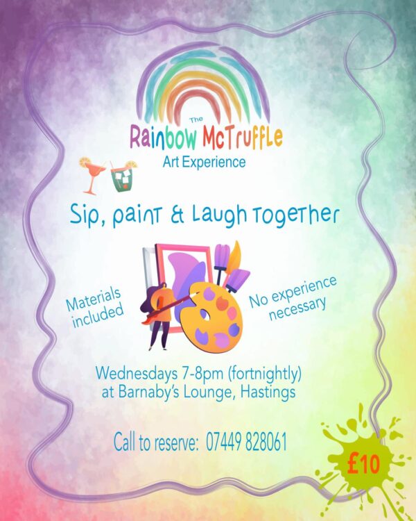 Rainbow McTruffle Art Experience Paint Laugh and Get Tipsy at Barnaby's Lounge - a messy art and drinks evening - cocktails, food available from Powell's Kitchen