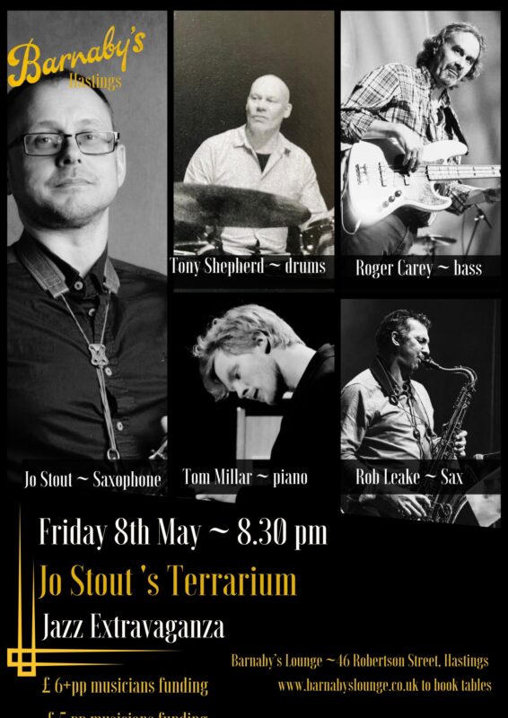 Jo Stout saxophone, Roger Carey bass, Tom Millar piano, Hastings,Jazz piano, classic piano, Jazz Jump Jive Barnaby's Lounge Live Music Jazz Club Cocktail Bar Hastings Sussex