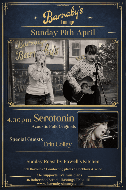 Serotonin band performing live at Barnaby’s Lounge in Hastings, showcasing an energetic and soulful live music set in an intimate jazz bar setting with cocktails and dining.