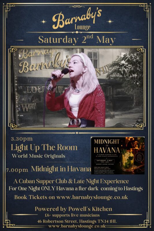 ✨ Live Music at Barnaby’s Lounge ✨ Light The Room live on Saturday 2nd May 🎶 Expect feel-good light rock, pop & jazz-funk vibes — from Curtis Mayfield and Brand New Heavies to Sheryl Crow, Shania Twain & David Bowie. Or… if the mood takes us, we’ll go full jazz-funk 🔥 🍸 Cocktails flowing 🍽️ Great food 🎵 Music to lift the room and your spirits See you Saturday. Music, food, cocktails — sorted.
