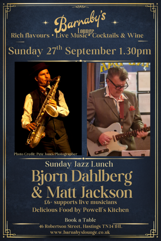Bjorn Dahlberg Matt Jackson Piano Guitar Vocals Saxophone Blues Jazz Jump Jive Barnaby's Lounge Live Music Jazz Club Cocktail Bar Hastings Sussex