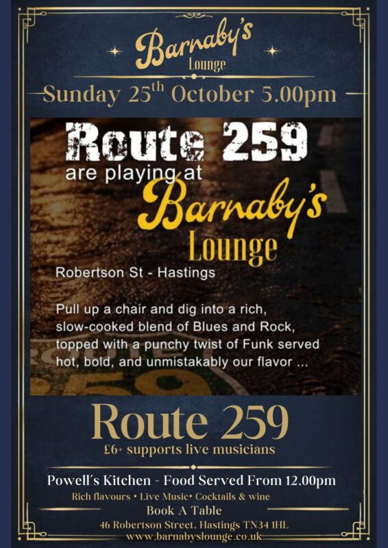 Blues Band Hastings Route 259 Graham Wilkins Barnaby's Lounge Jazz Club Blues Rock Bar Party Cocktails Events Venue Sussex UK