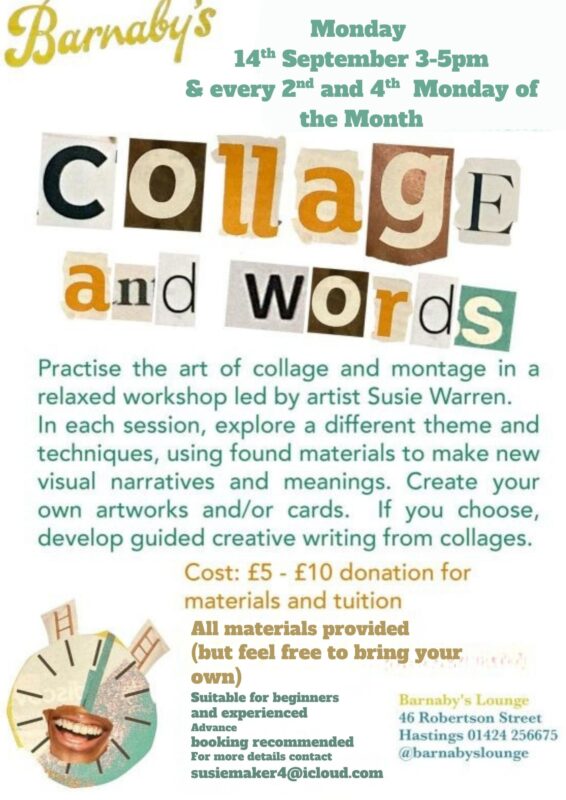 usie Warren Collage Words Montage Workshop Barnabys Lounge Cocktail Venue Live Music Bar Hastings East Sussex UK